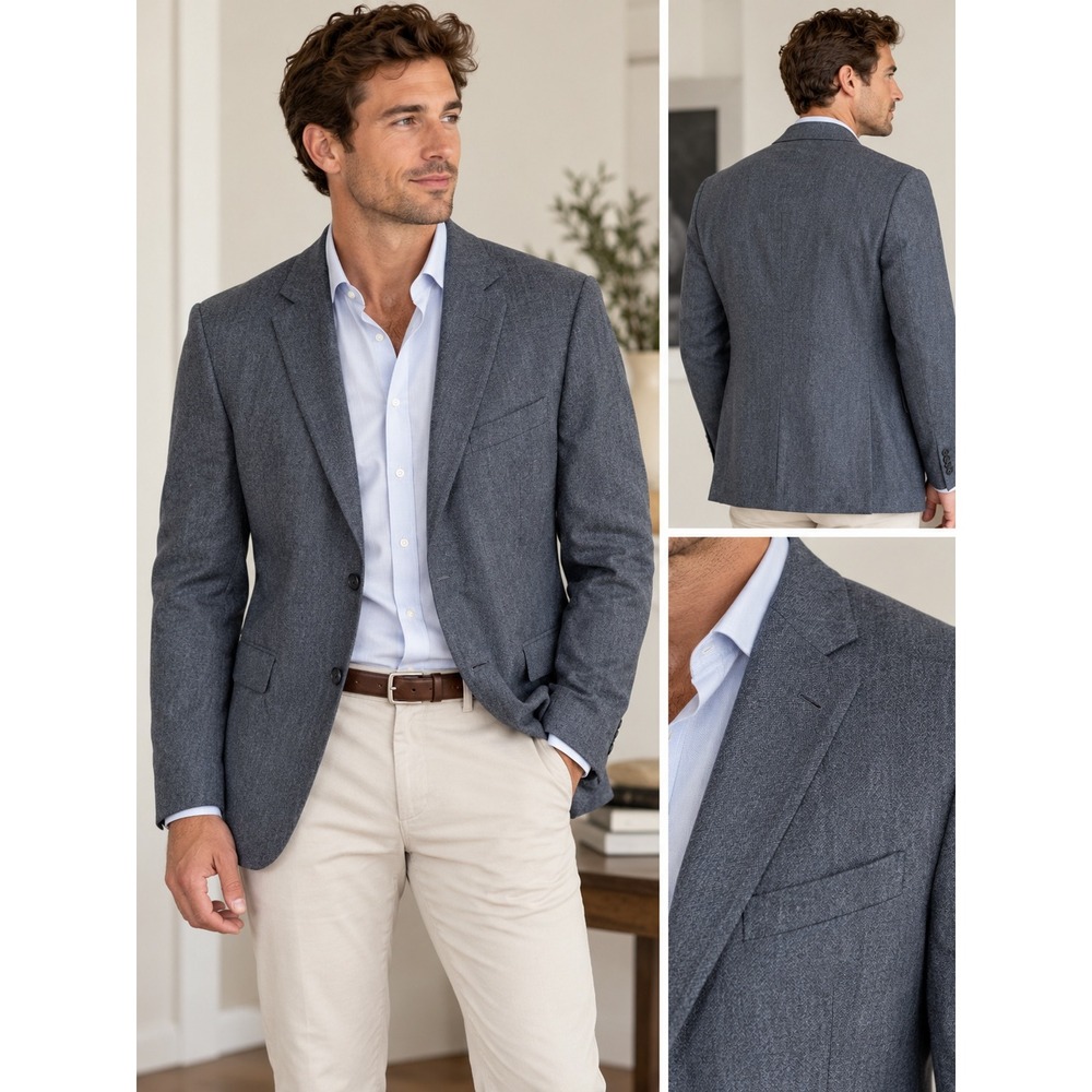 Ermenegildo Zegna Sport Coat Mens 44R Grey Wool Herringbone Blazer Italy